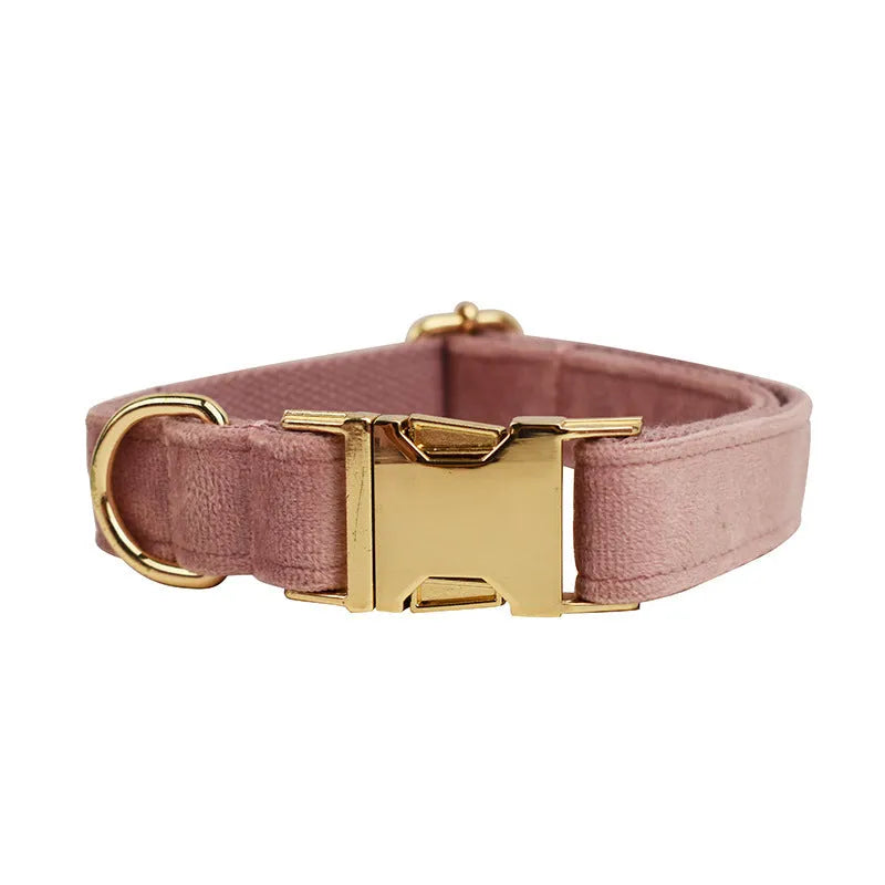 Light purple pink velvet dog collar and pet accessory set with multiple style options