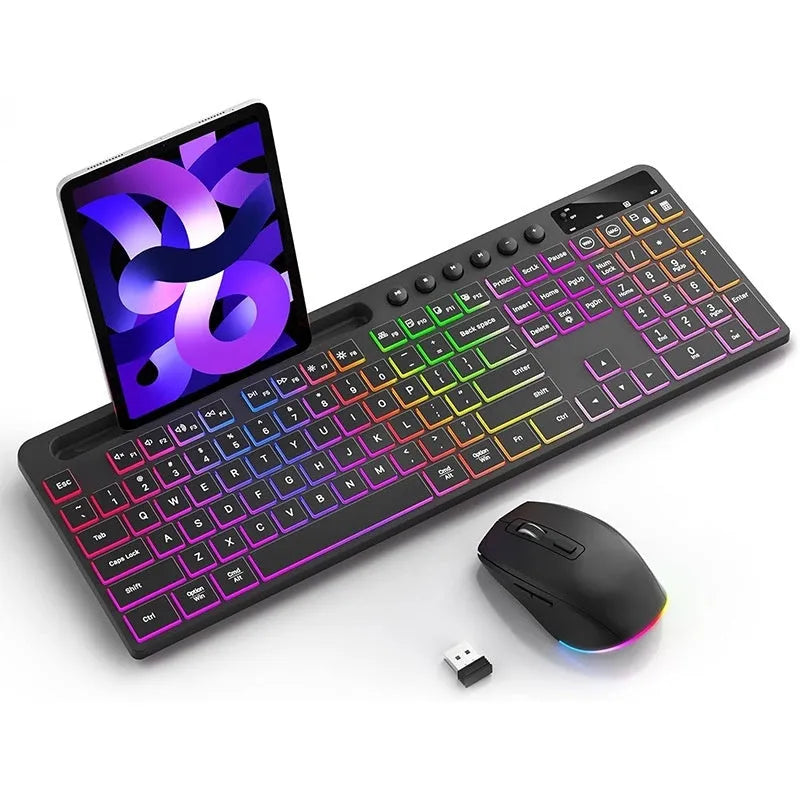 Wireless keyboard and mouse combo set with luminous keys and integrated card slot