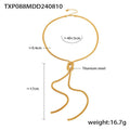 Gold electroplated titanium steel necklace with knotted tassel pendant on snake chain and matching earrings