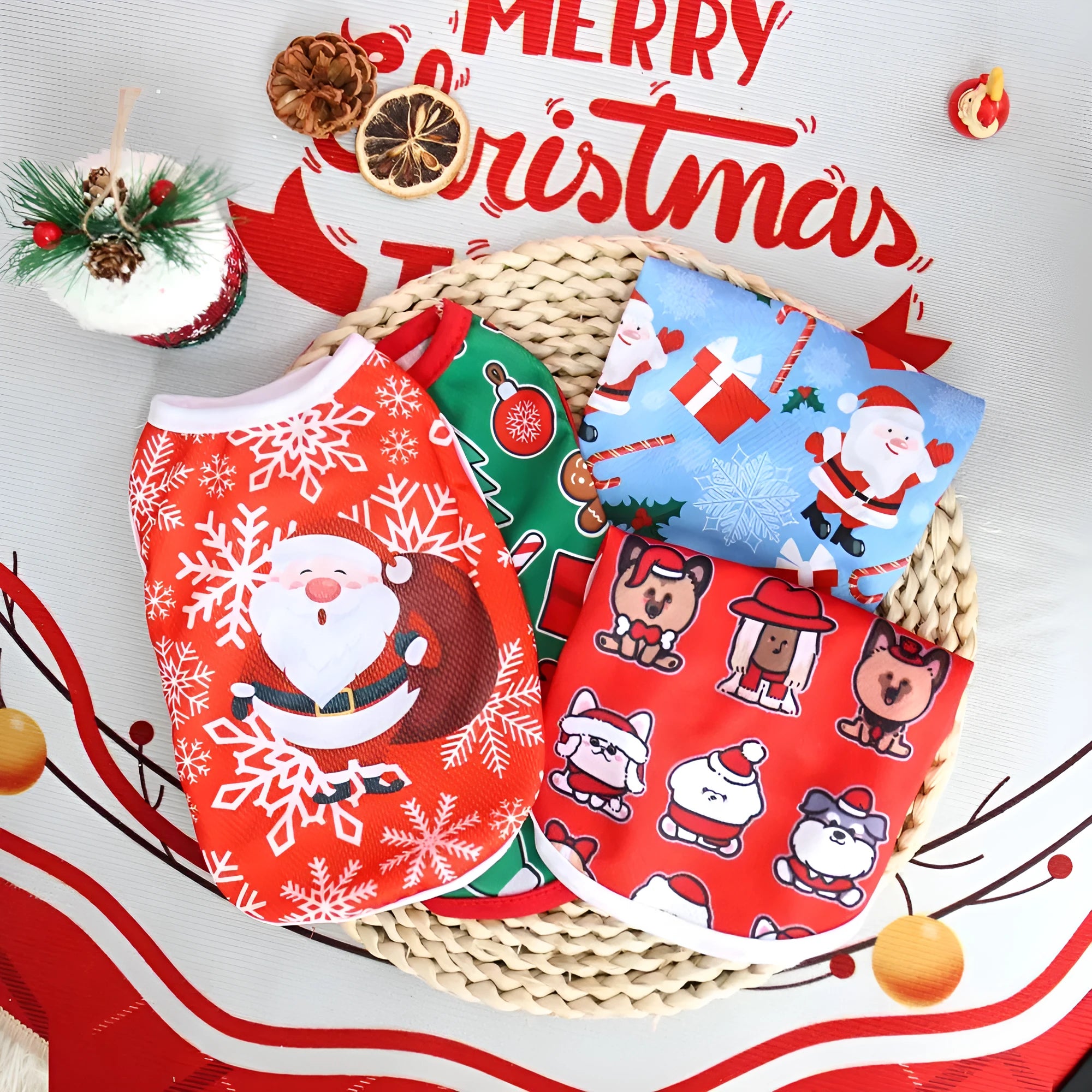 Christmas pet vest for small dog or cat in Red Santa Claus colour, polyester non-shedding short style