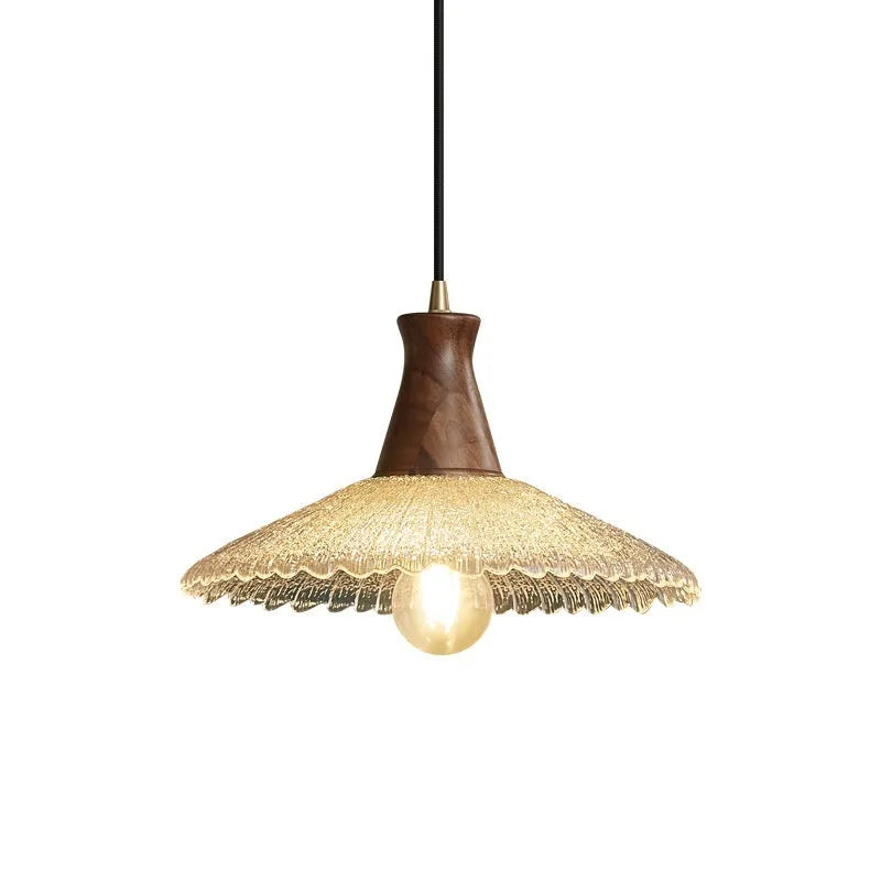 Retro wooden body and glass shade brass chandelier ceiling light fixture