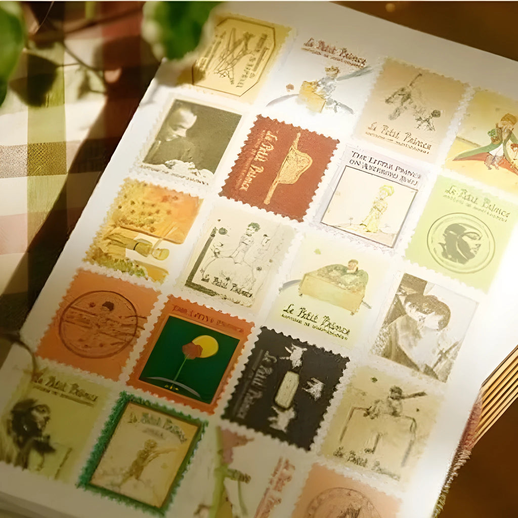 Hand painted stamp stickers set of 80 with Paris, London, Italy city themes for journal decoration