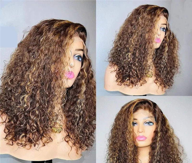 Natural brown real hair lace wig 13X4 front full hand-knitted for women 12 inch length