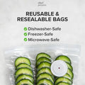 White USB electric vacuum sealer pump with five clear plastic food storage bags