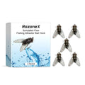 Five small, detailed biomimetic insect soft bait lures for fly fishing, shown next to a fly hook for scale.