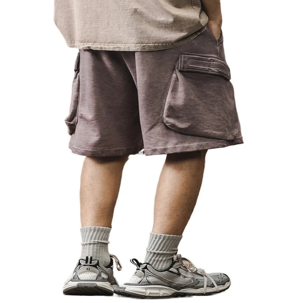 Men's cotton workwear shorts in dirty purple and dirty grey, straight leg, fifth length, sizes S to 4XL