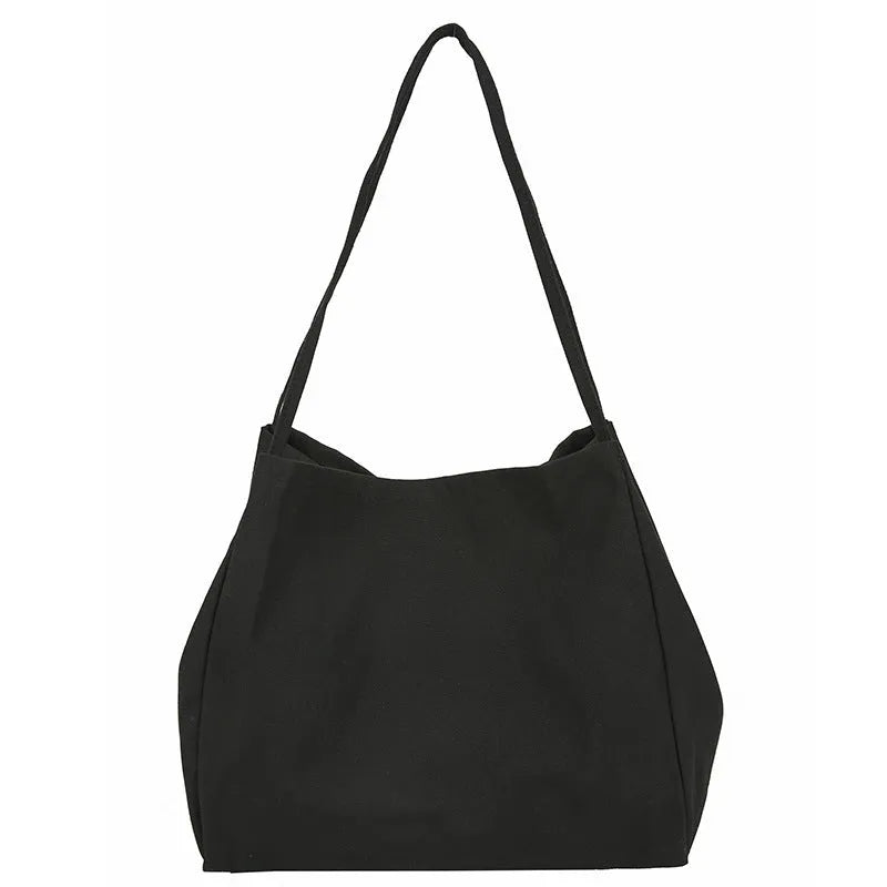 Women's solid colour canvas shopping bag with double shoulder straps and internal mobile phone pocket
