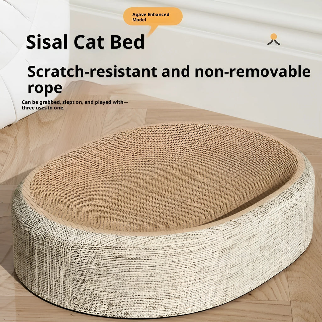 Integrated elliptical wear-resistant cat scratching board made of sisal rug in oval basin style