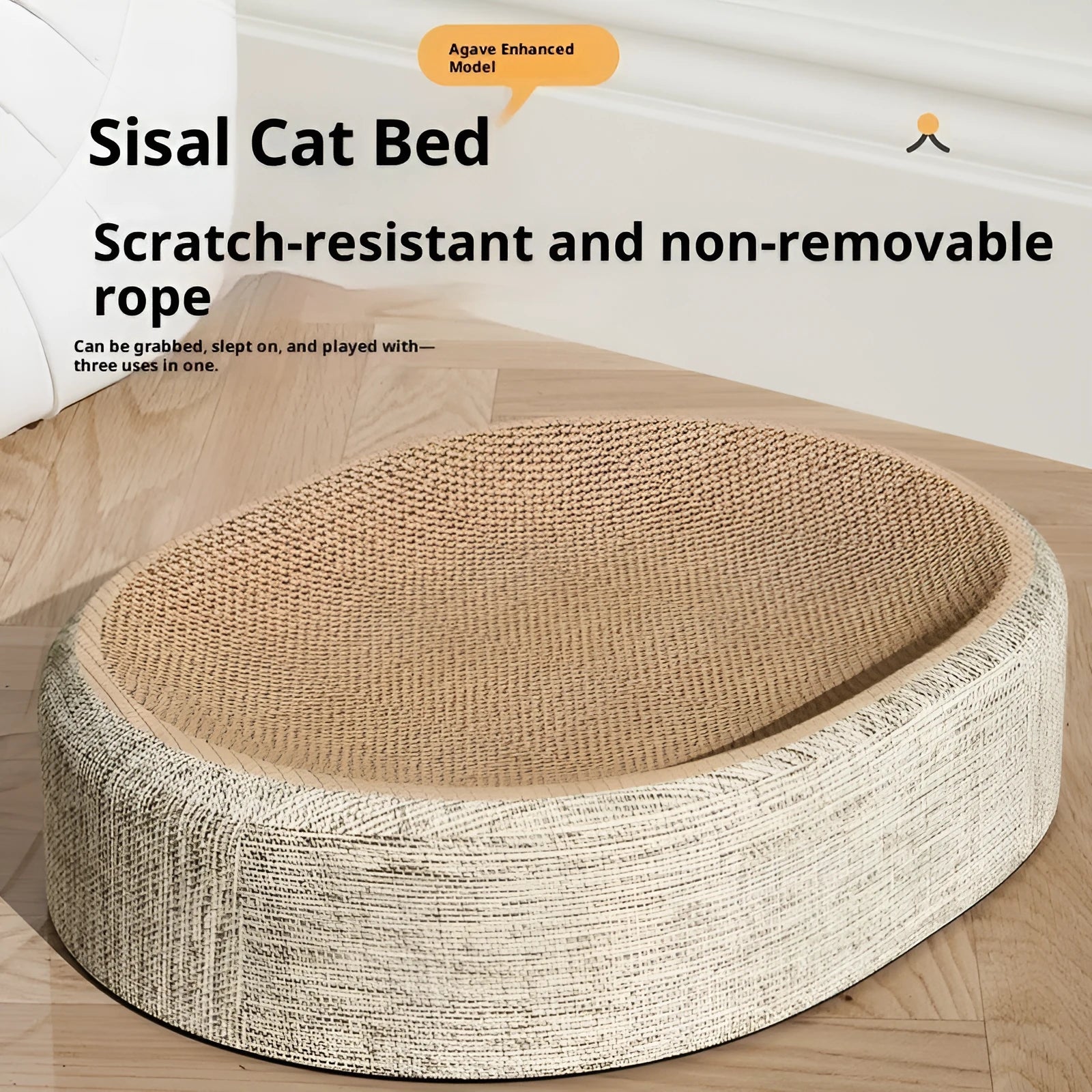 Integrated elliptical wear-resistant cat scratching board made of sisal rug in oval basin style