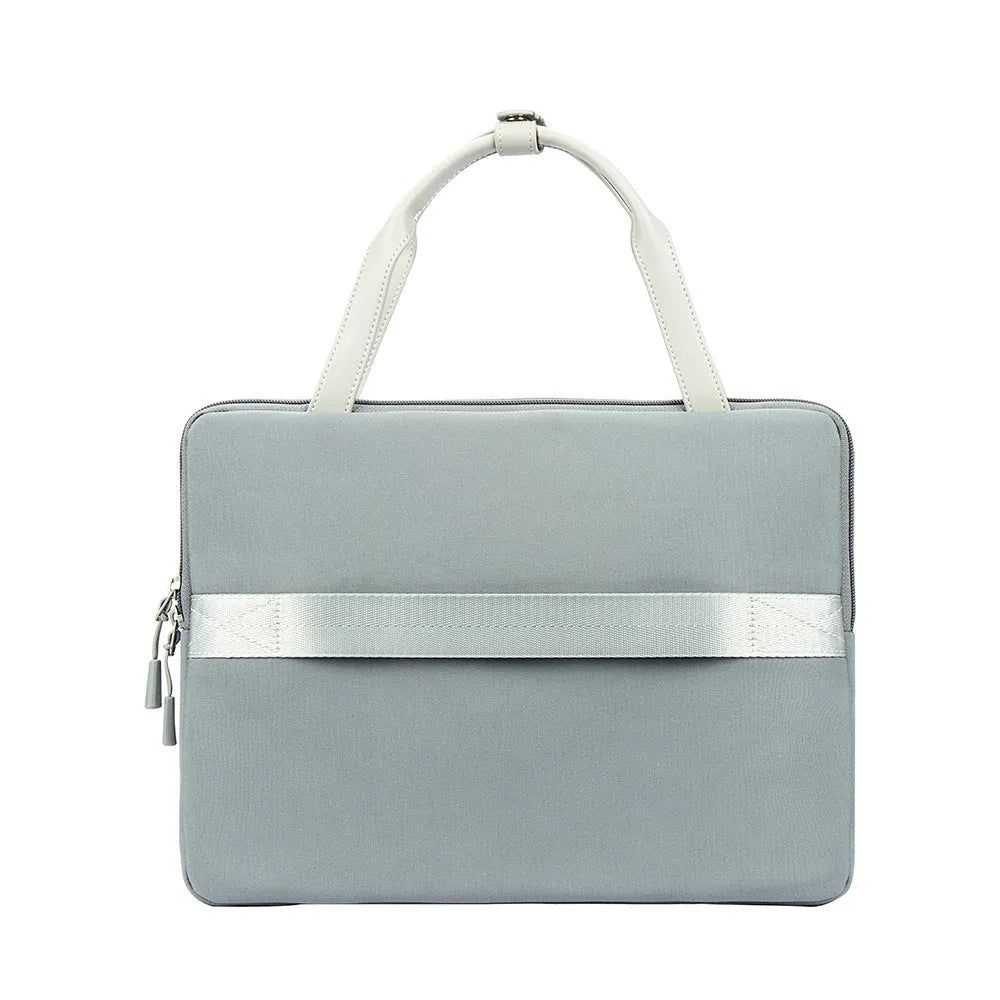 Waterproof polyester laptop sleeve 14.2 inch in light gray with soft handle and zipper pocket