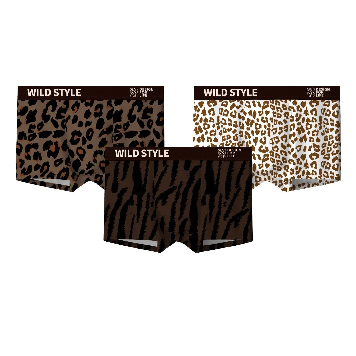 Men's leopard print ice silk underwear in polyester mid waist brief design