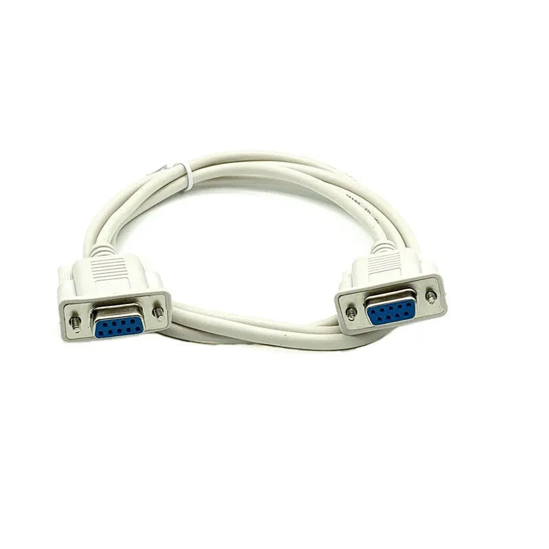 Milky white DB9 female to female serial port cable, 1.5 metres long.