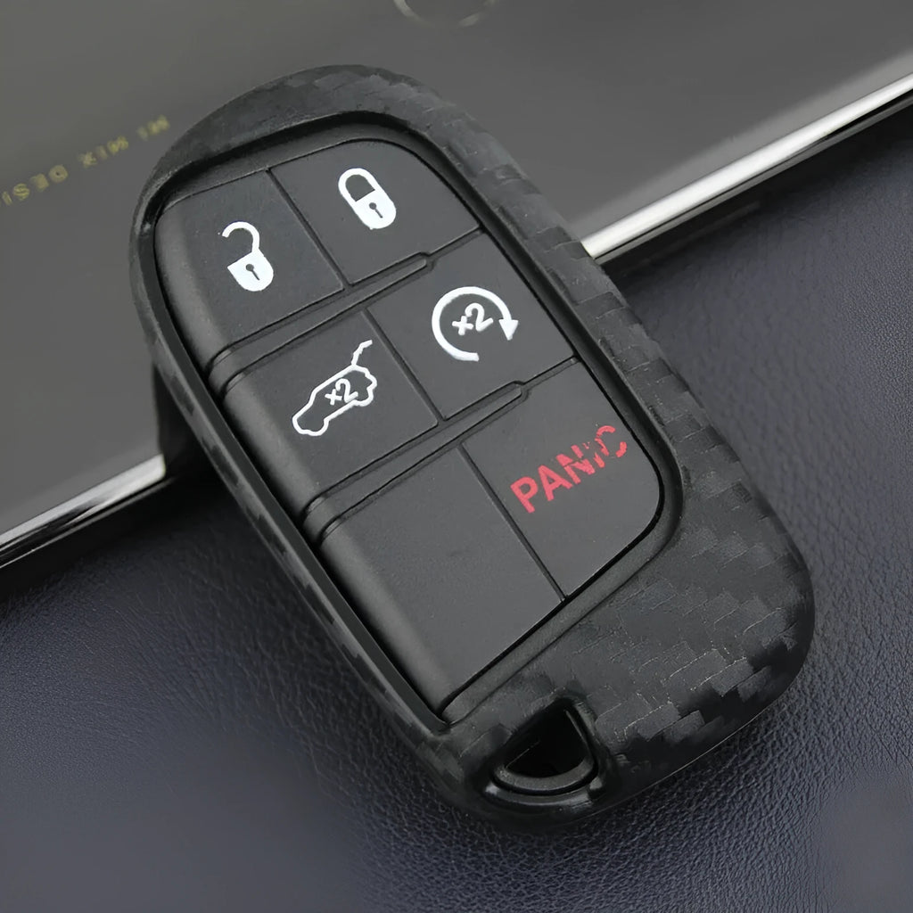 Carbon fibre patterned silicone protective case for Dodge Chrysler Fiat remote car keys.