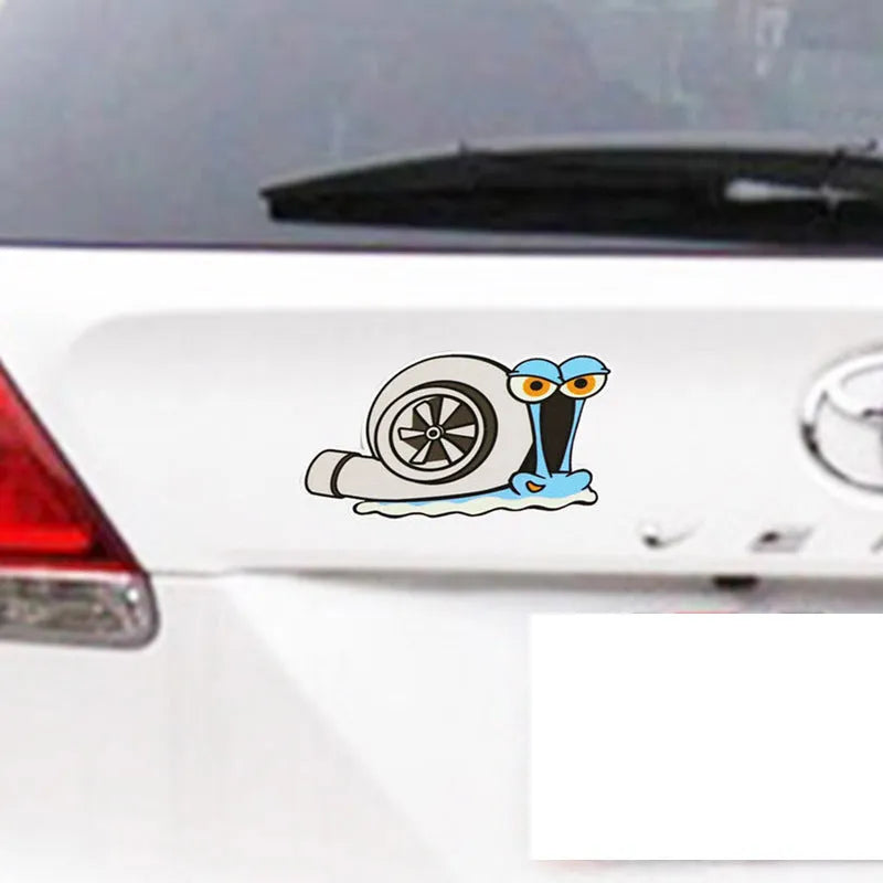 White cartoon snail reflective car sticker measuring 12cm by 8cm