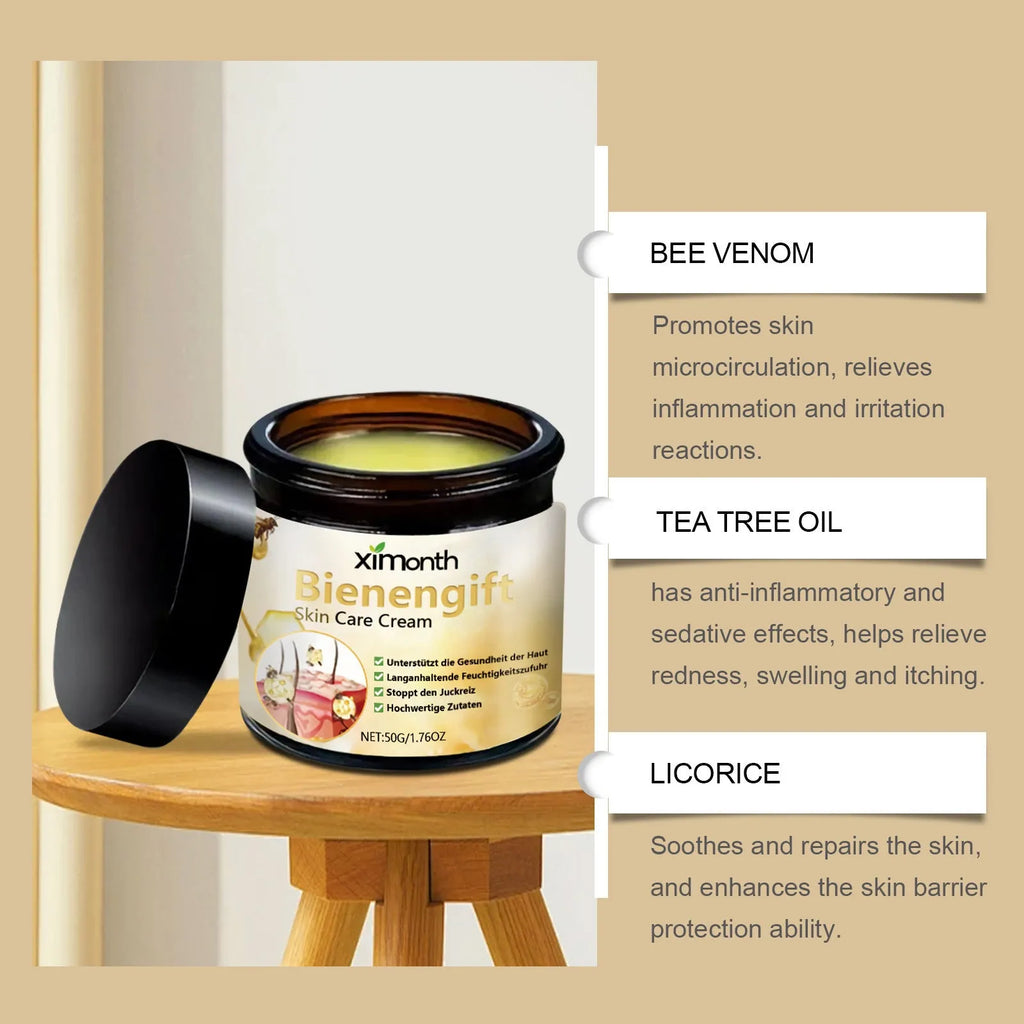 50g jar of bee venom and herbal blend neck cream for moisturising.