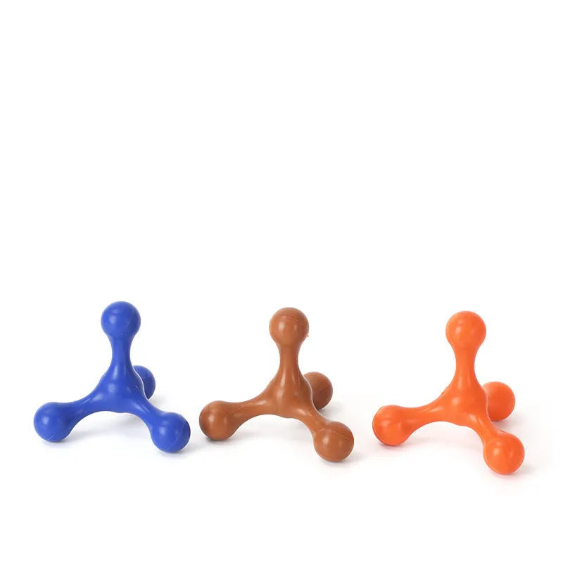 Beef-flavoured silicone teething toy for small medium dogs, three-legged bone design, 9.5cm
