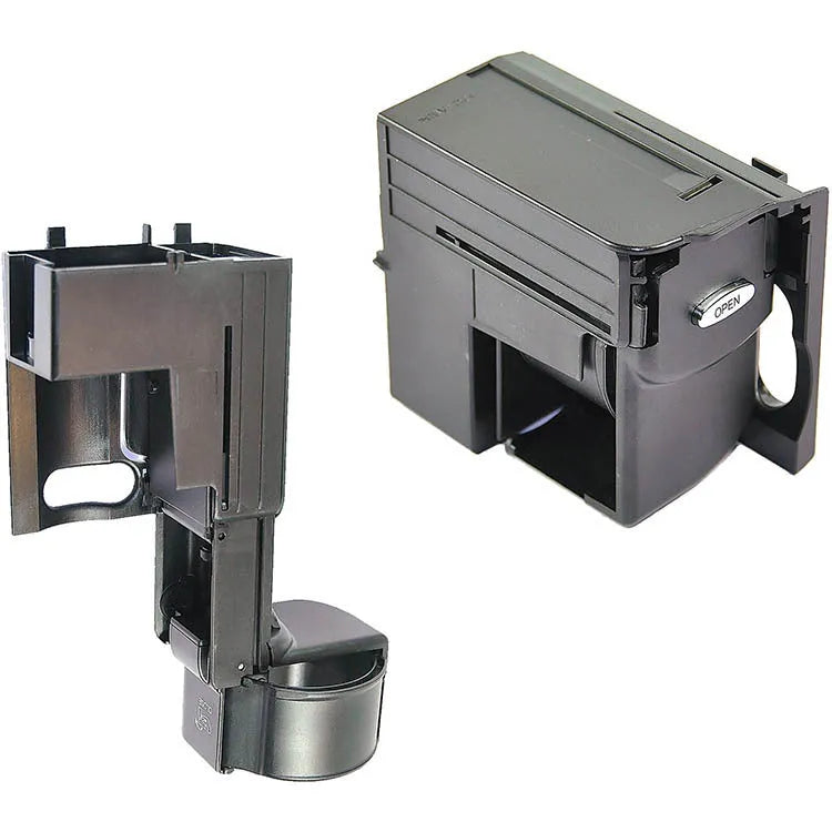 Black Mercedes-Benz genuine cup holder bracket replacement part number 2116800014.