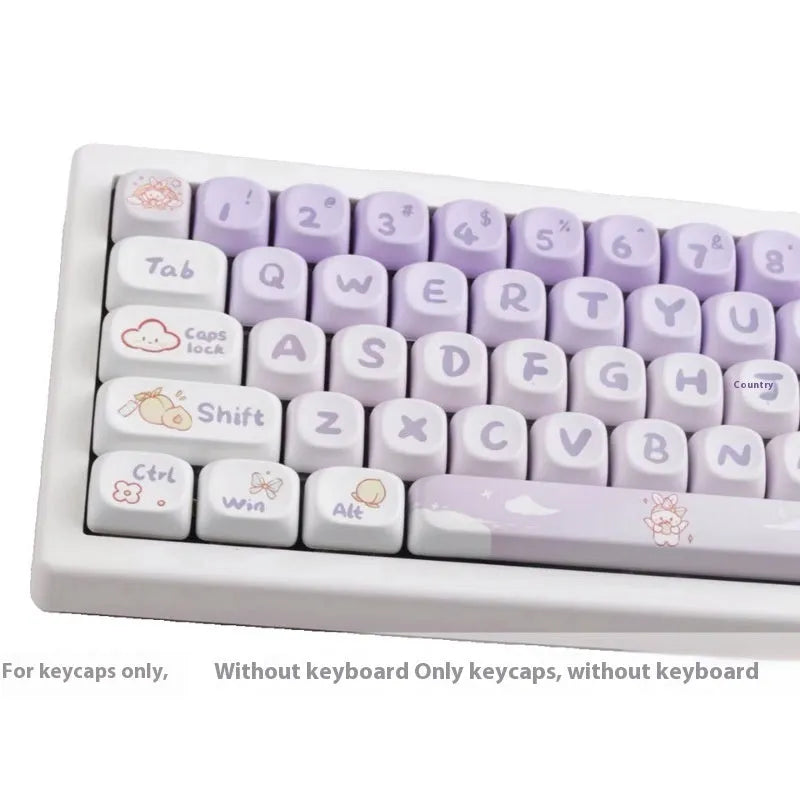 PBT gradient purple rabbit keycap set with sublimation printed custom coeco design for mechanical keyboards