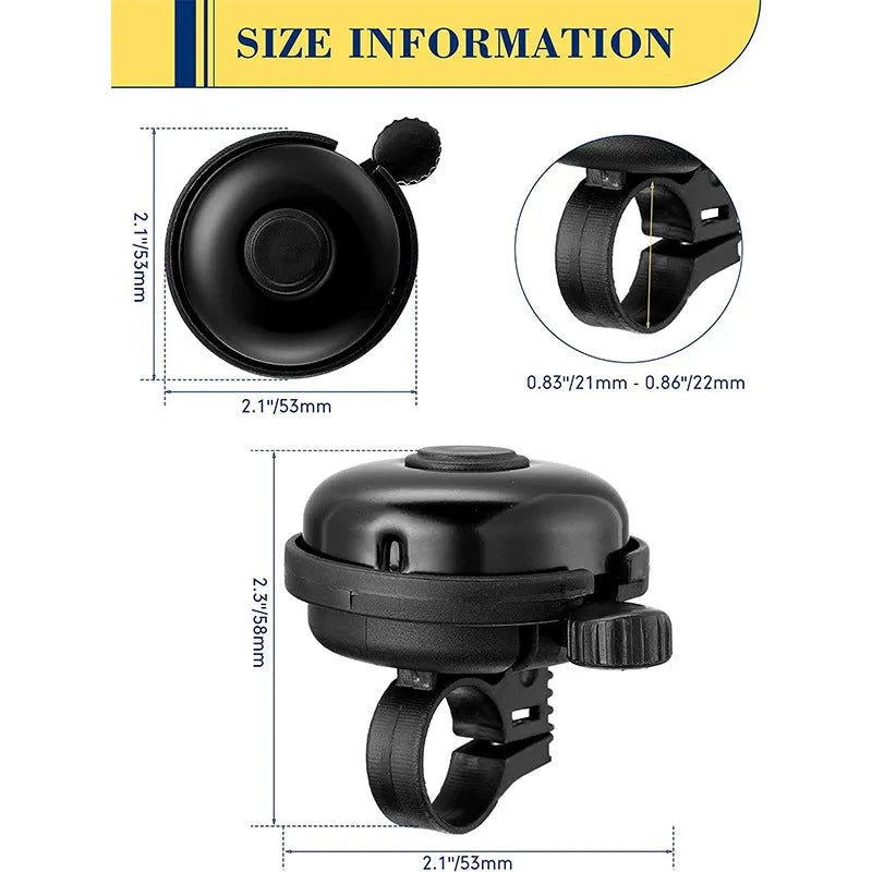Black ABS flat bicycle bell with 58mm diameter for mountain bike handlebar mounting