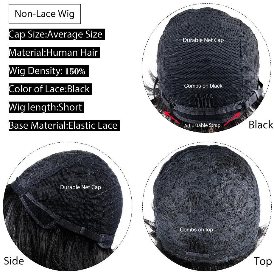 Short curly wig with Qi bangs, high temperature wire, 15cm length, adjustable elastic buckle for 52-56cm head circumference