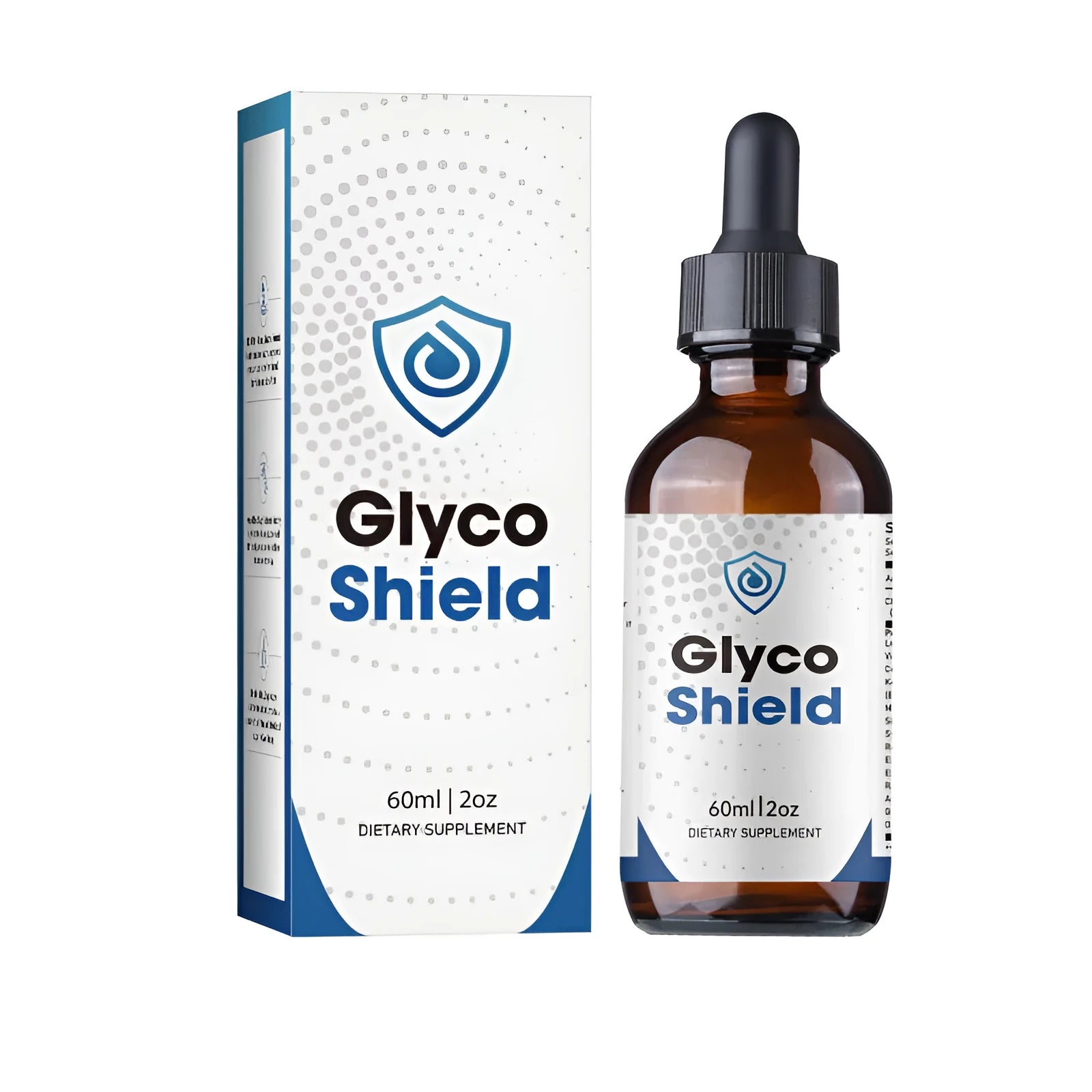 60ml bottle of men's dietary supplement liquid drops on a white background.