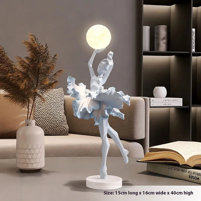 Art Girl modern resin night lamp ornament with USB charging in black gold, white, pink, or light blue colour