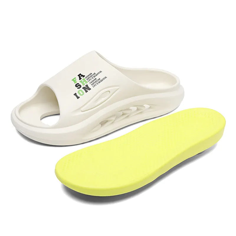 Men's thick soled EVA sports slippers in colour blocked design with frosted finish