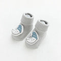 Baby socks with anti-slip dispensing glue in combed cotton, shown in multiple colours including blue bear print and pink cat.