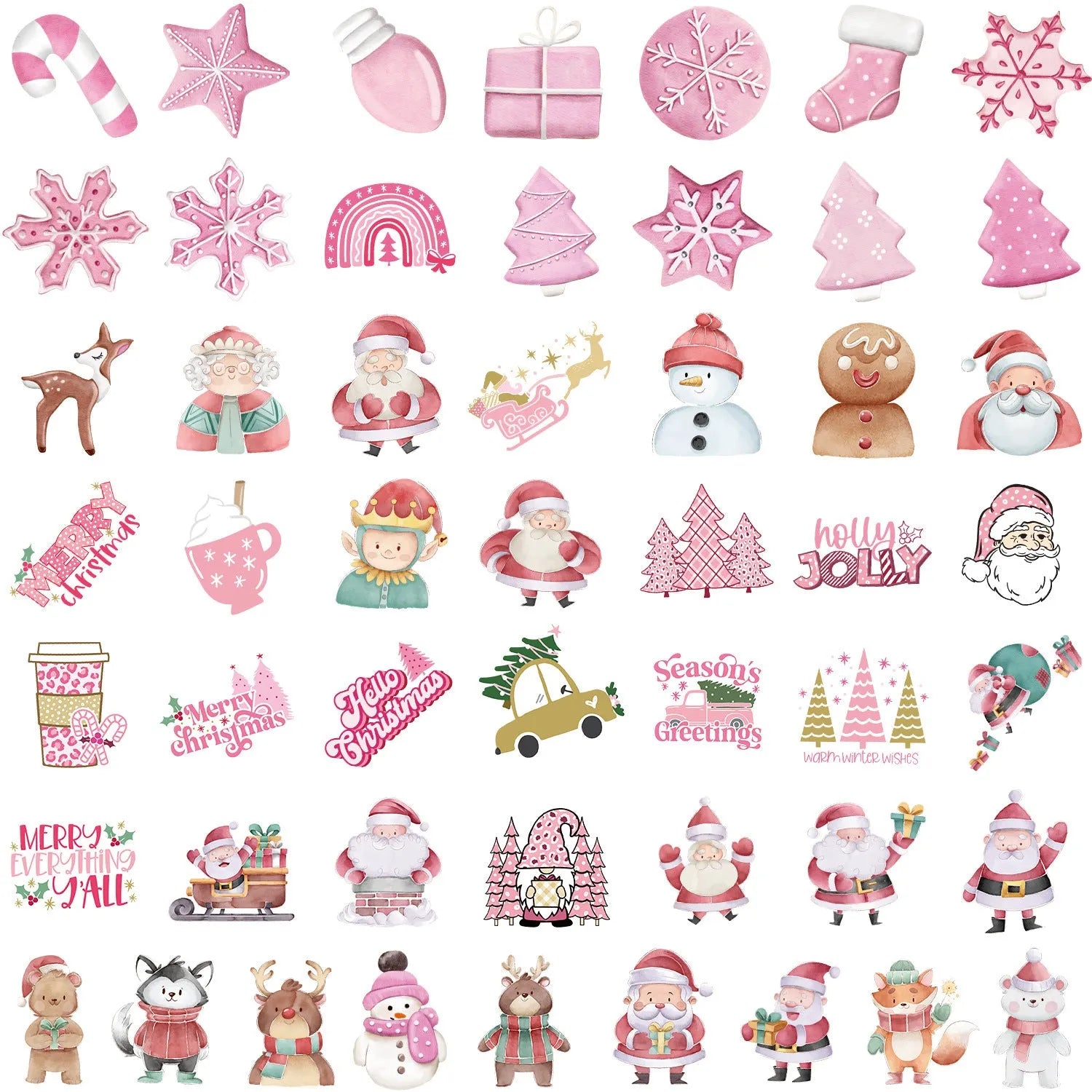Waterproof Christmas sticker set showing 50 cute holiday designs for car phone computer decoration