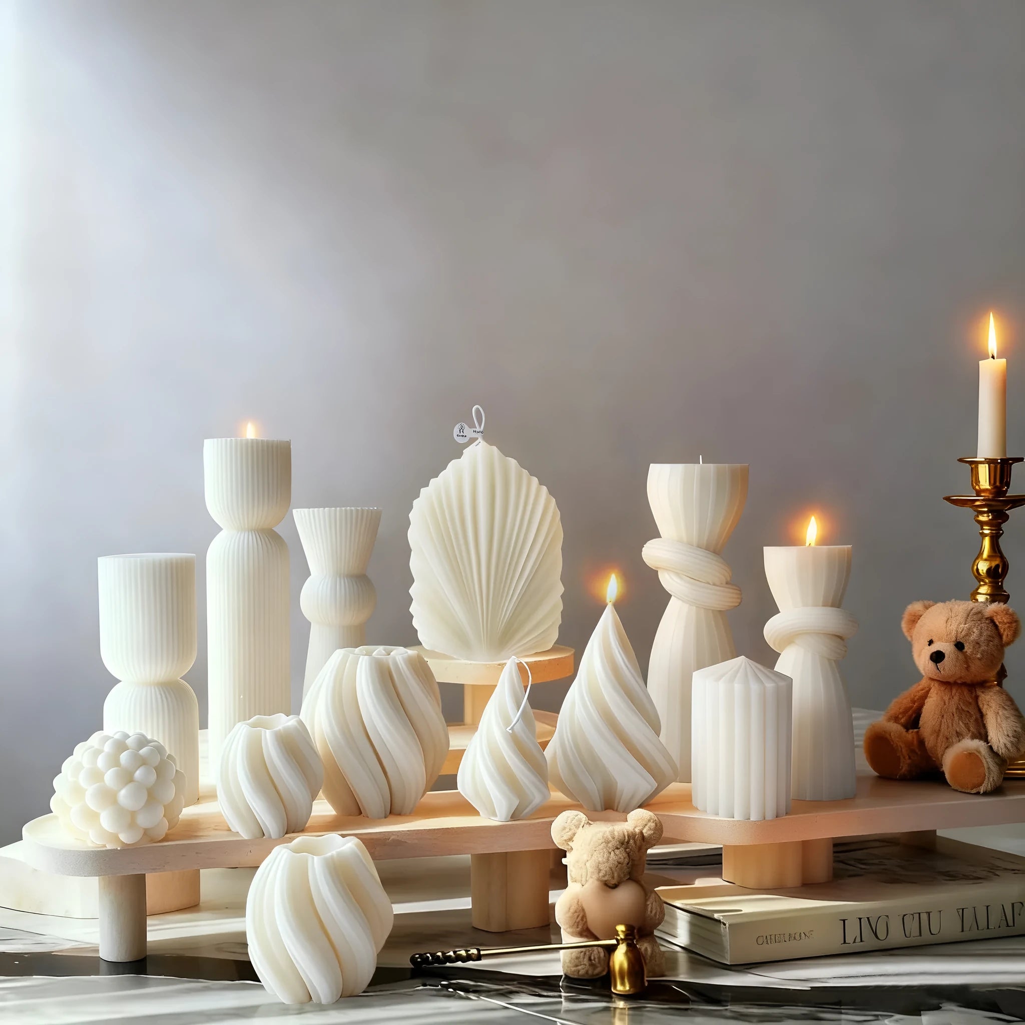White spherical soy mixed wax handmade aromatherapy candle on table