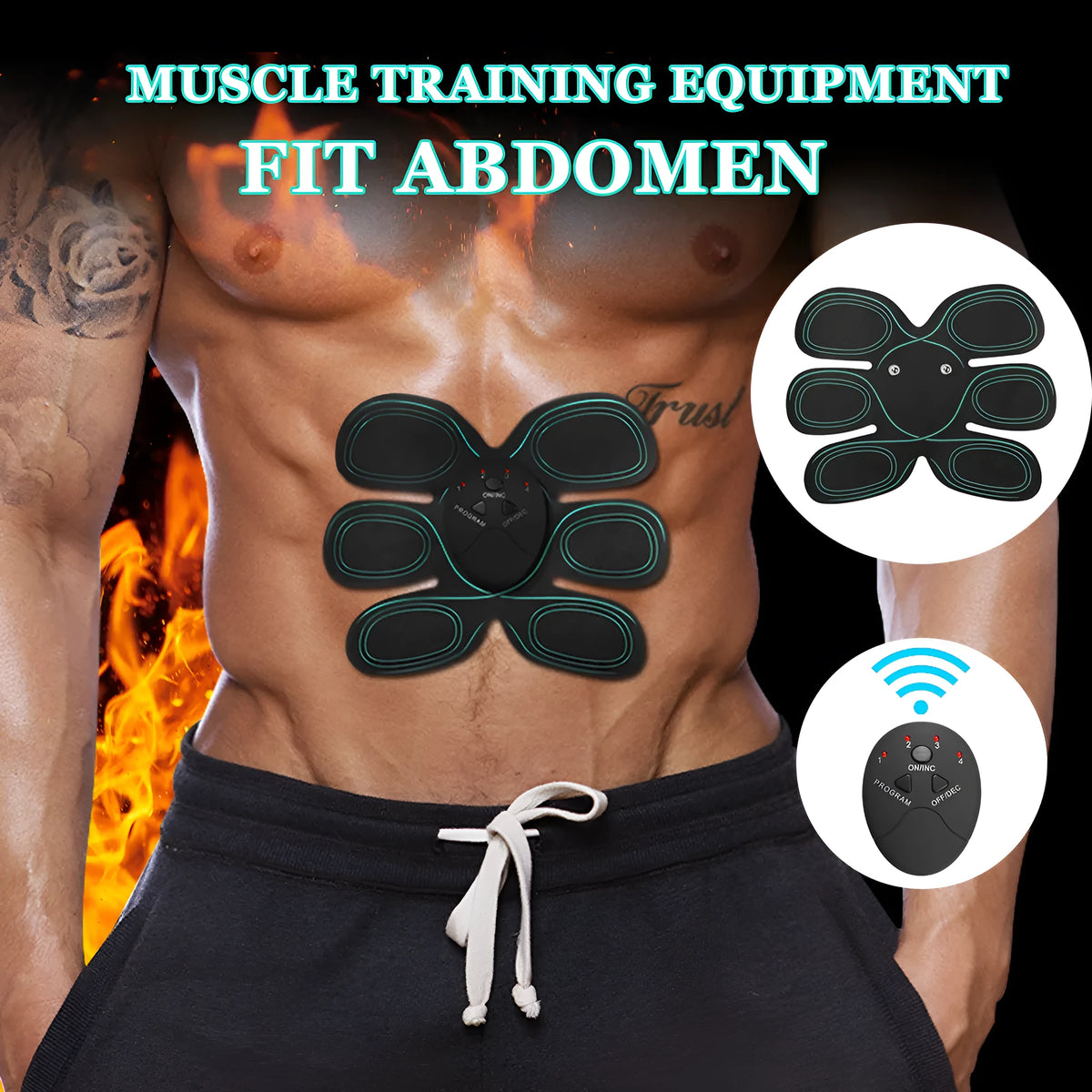 Green battery smart abs trainer abdominal patch, PU, 20 x 17 cm, 6 modes