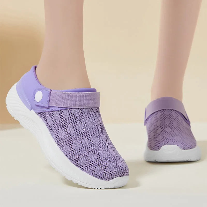 Women's mesh sandals with round toe and open back, available in multiple colours for summer casual wear