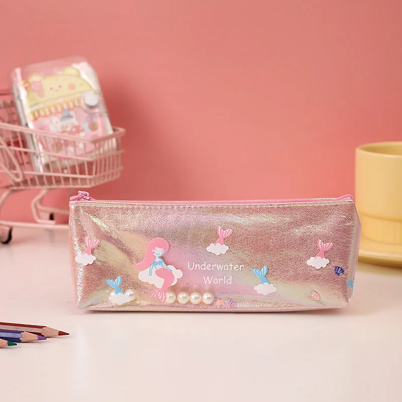 Korean style mermaid pencil case in pink colour, made from EVA material with large capacity 20x8cm