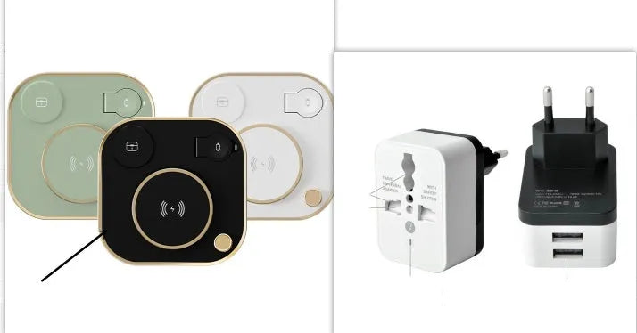 Black, green, or white 15W wireless magnetic charger with optional desk lamp and USB-C cable.