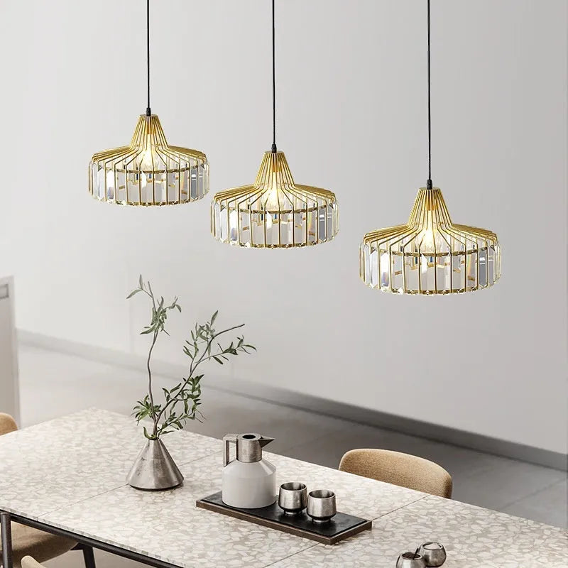 Crystal chandelier ceiling lamp in black or gold with LED light.