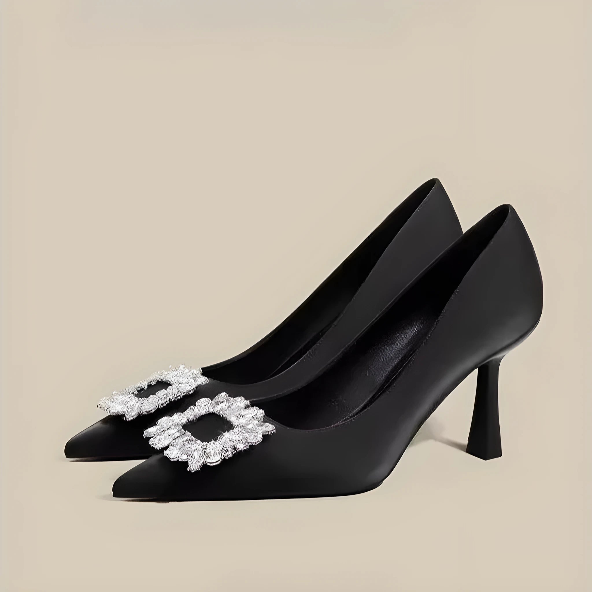 Women's French pointed stiletto high heels in creamy-white or black with rubber soles