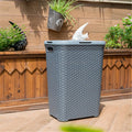 Plastic rattan woven laundry basket in beige, 44x34x62cm polypropylene construction
