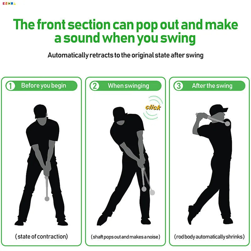 Telescopic golf swing trainer with stainless steel construction in three colour options