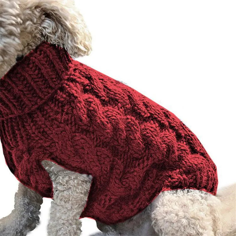 Acrylic knit pet sweater for small dogs in beige colour, size M, with ribbed neck and casual style