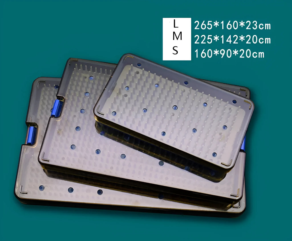 Silicone disinfection box for UV steriliser units in large, medium, and small sizes.