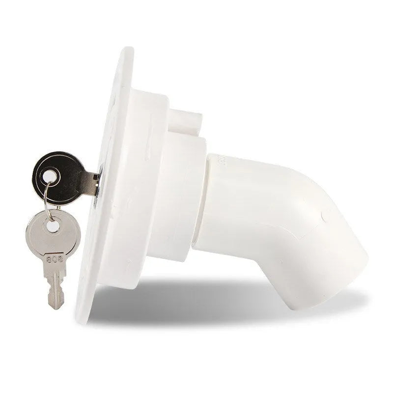 White RV gravity water filling port with 80mm hole and 38mm pipe inner diameter for recreational vehicles