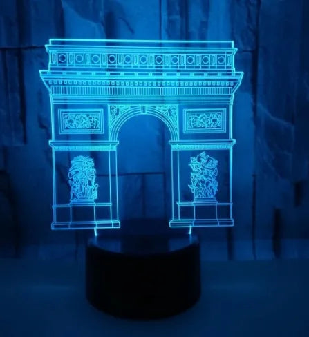 Triumphal Arch 3D night light with acrylic board, ABS base, USB cable, seven colours, and touch or remote control