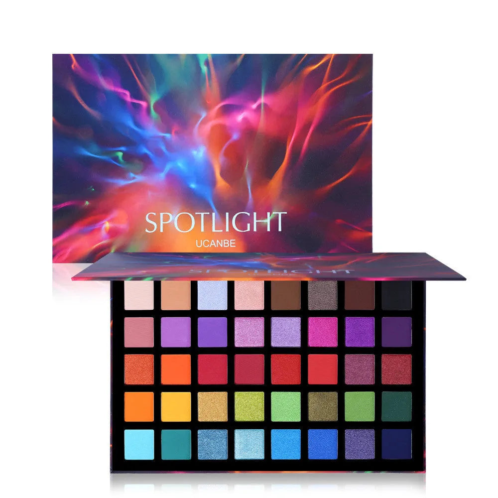 40 colour eye shadow palette with shimmer and matte shades in a paper box