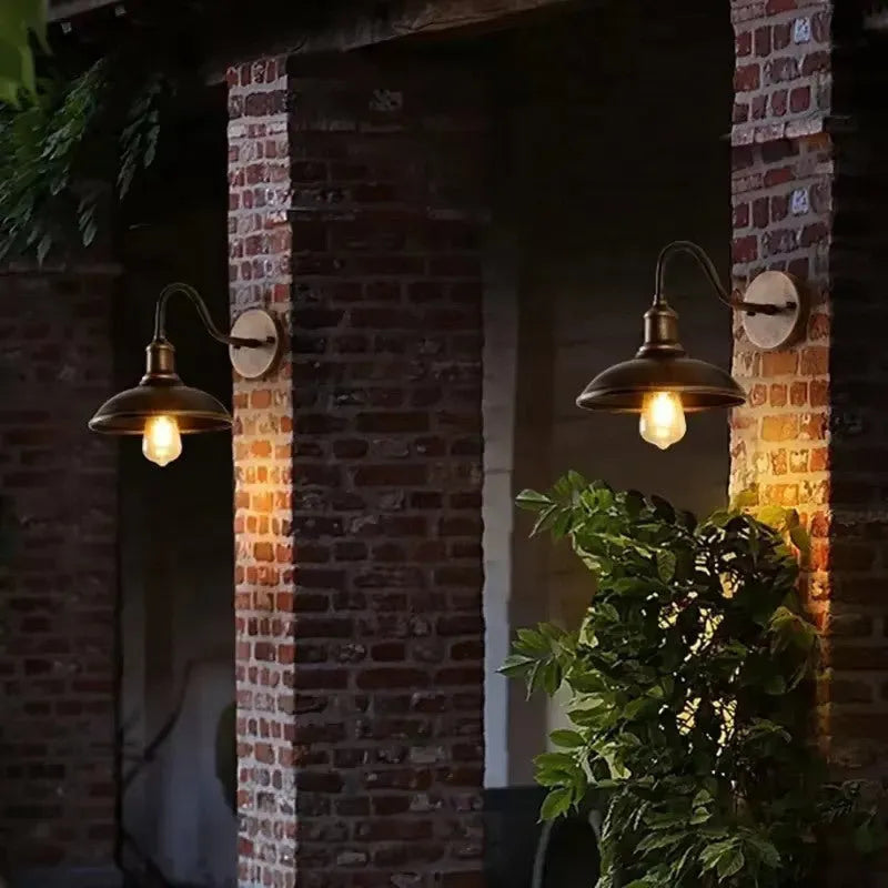Retro style villa courtyard wall lamp in silver or copper finish with bevel or right angle mounting