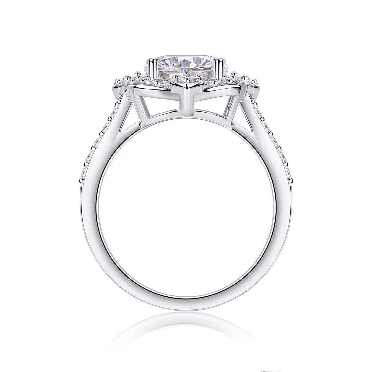 Camellia moissanite wedding ring set with egg-shaped 8x10mm stone, platinum-plated S925 silver band, gift box packaging