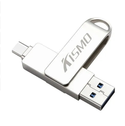 Dual-use USB 3.0 flash drive compatible with Apple and Android, available in 16GB to 128GB, black colour