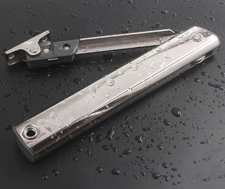 Cold rolled steel cabinet support rod with spring jackstay in stainless steel natural colour.