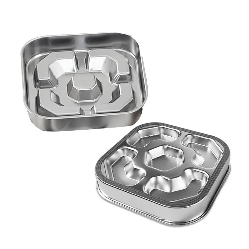 Square stainless steel pet slow feeding bowl for dogs and cats, available in bone square and square model shapes
