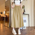 Women's camel colour wide leg casual skirt with elastic waist and drape silhouette