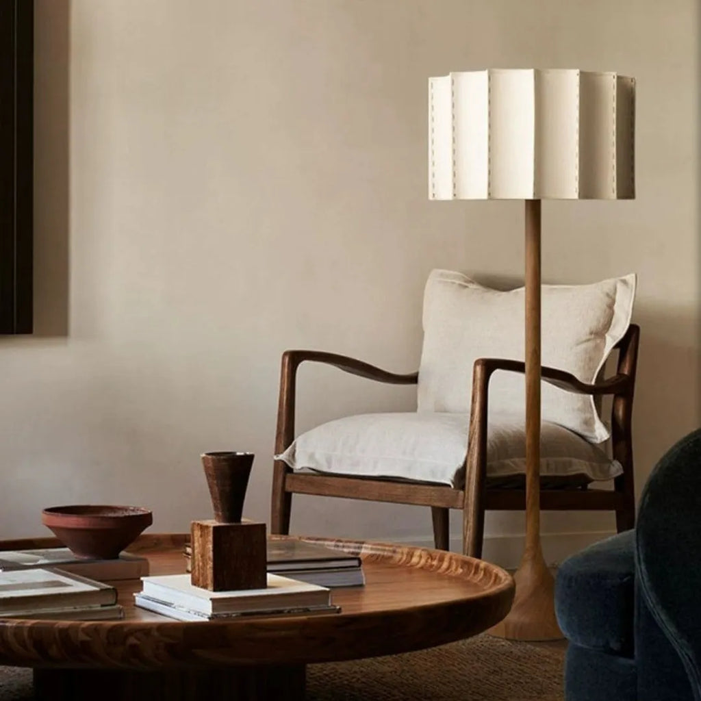 Japanese-style solid wood table lamp with three-color light, 32x50cm, for living room